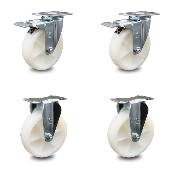 Service Caster 5 Inch Nylon Wheel Swivel Top Plate Caster Lock Brakes 2 Rigid SCC, 2PK SCC-TTL20S514-NYS-2-R-2 - main